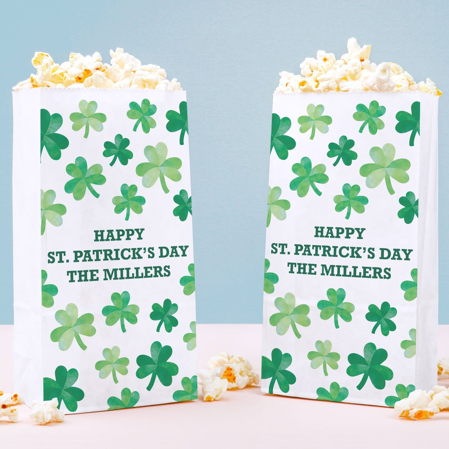 Custom Text Popcorn Bags - Shamrock St. Patrick’s Day - 25 Ct