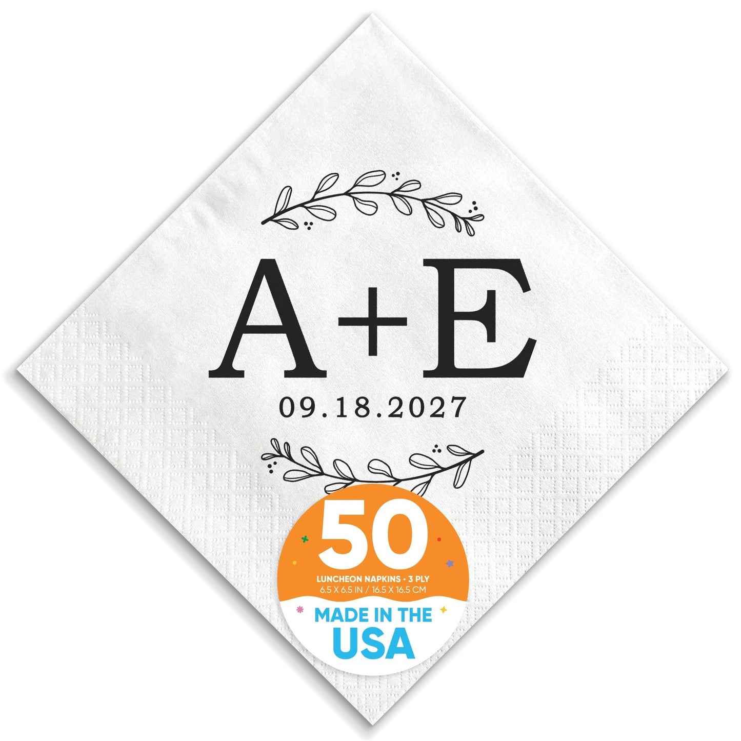Custom Text Napkins - Rustic Leaves Monogram