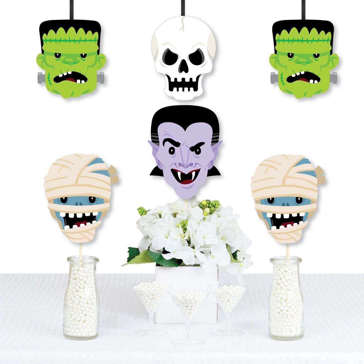 Halloween Monsters - Decorations DIY Skeleton, Dracula, Frankenstein, and Mummy Party Essentials - Set of 20