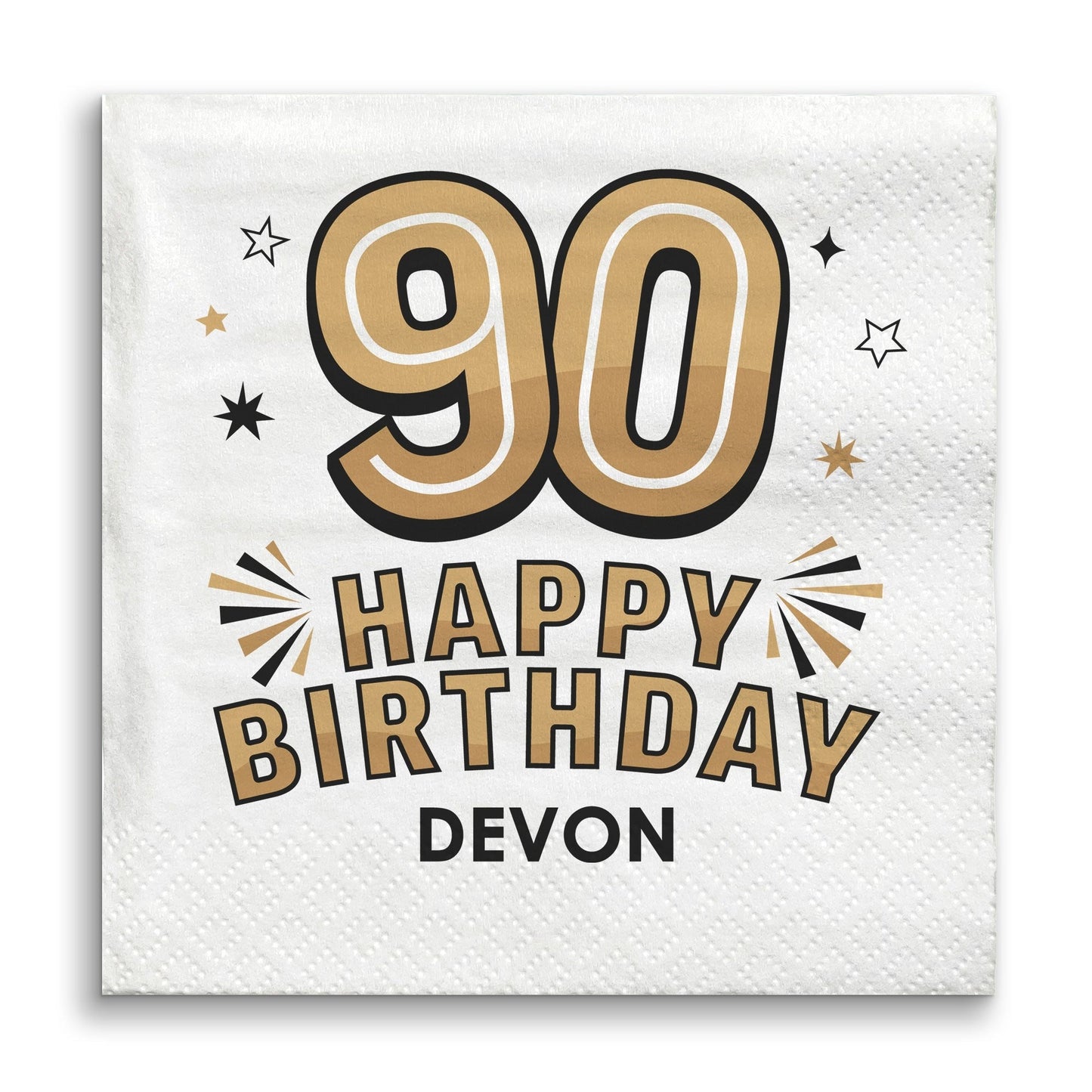 Custom Text Napkins - Black & Gold 90th Birthday