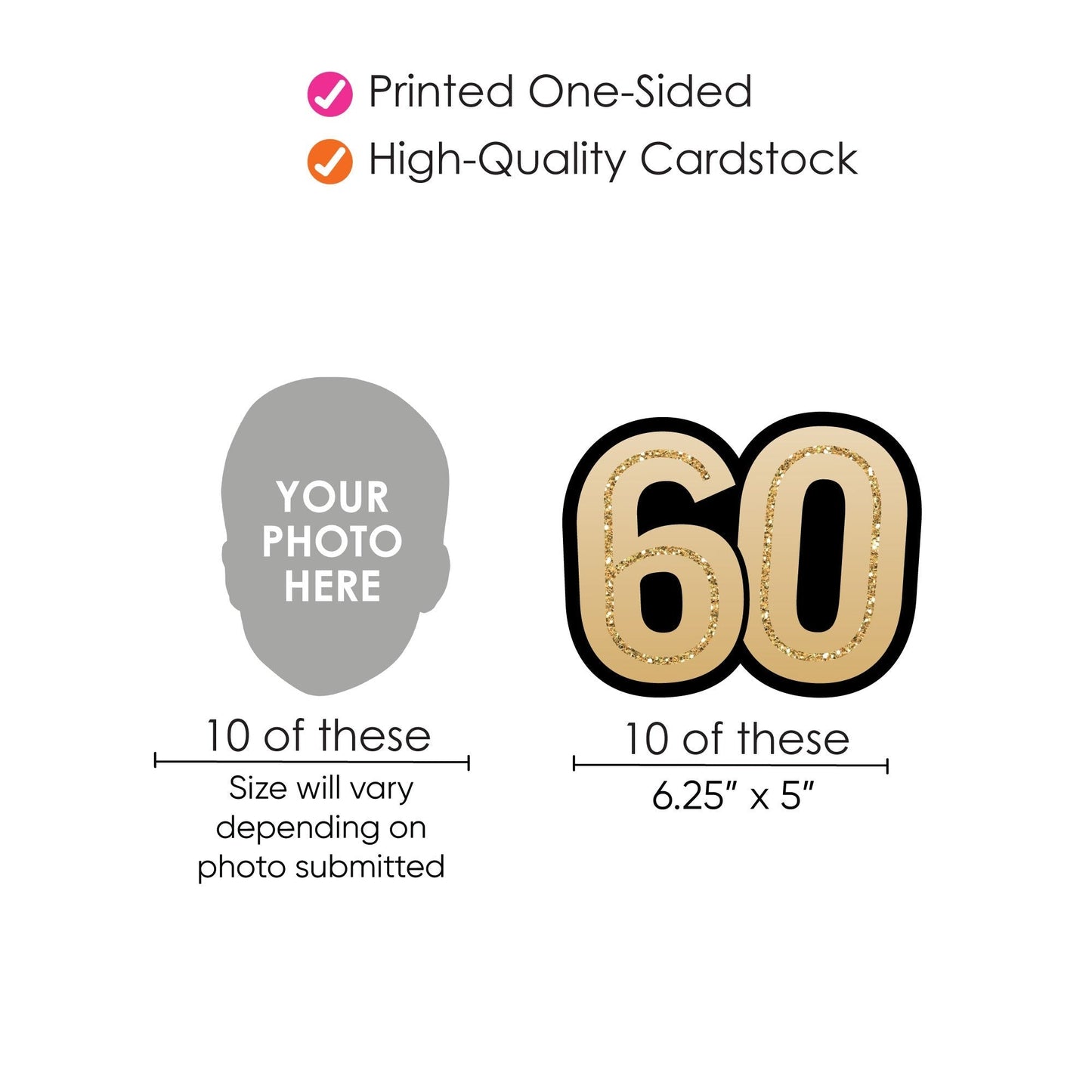 Custom Photo 60th Birthday Face Cutout Essentials - 20 Ct