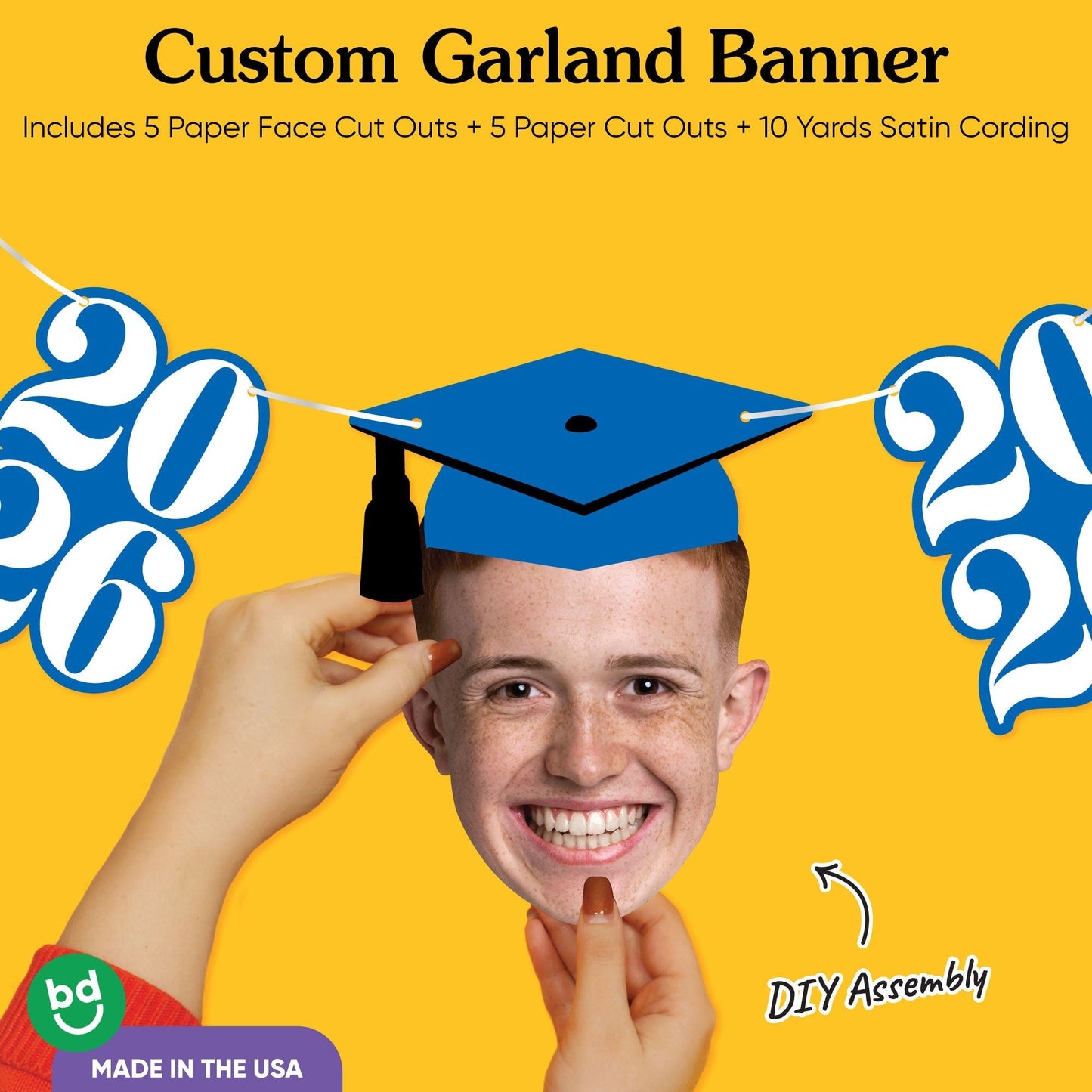 Custom Face Blue Graduation Garland Banner