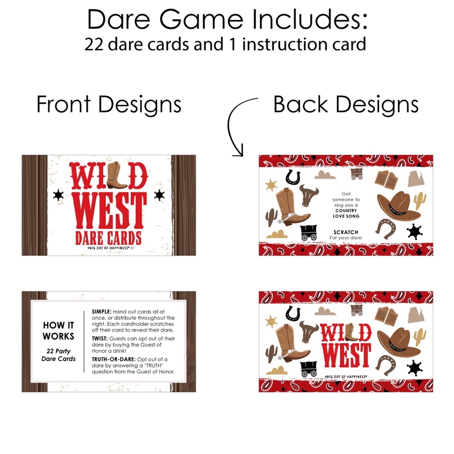 Western Hoedown - Wild West Cowboy Party Game Scratch Off Dare Cards - 22 Count
