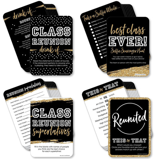 Reunited - 4 School Class Reunion Party Games - 10 Cards Each - Gamerific Bundle