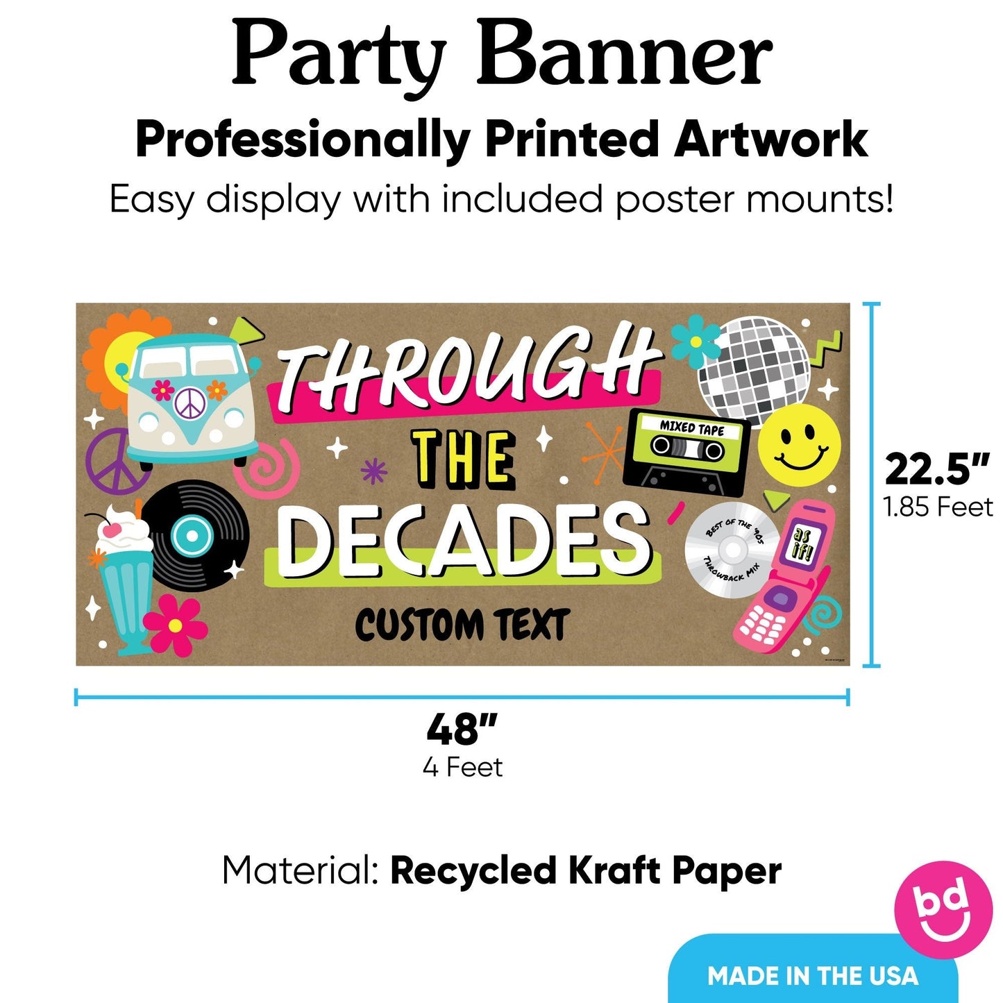 Custom Text Through the Decades Kraft Banner