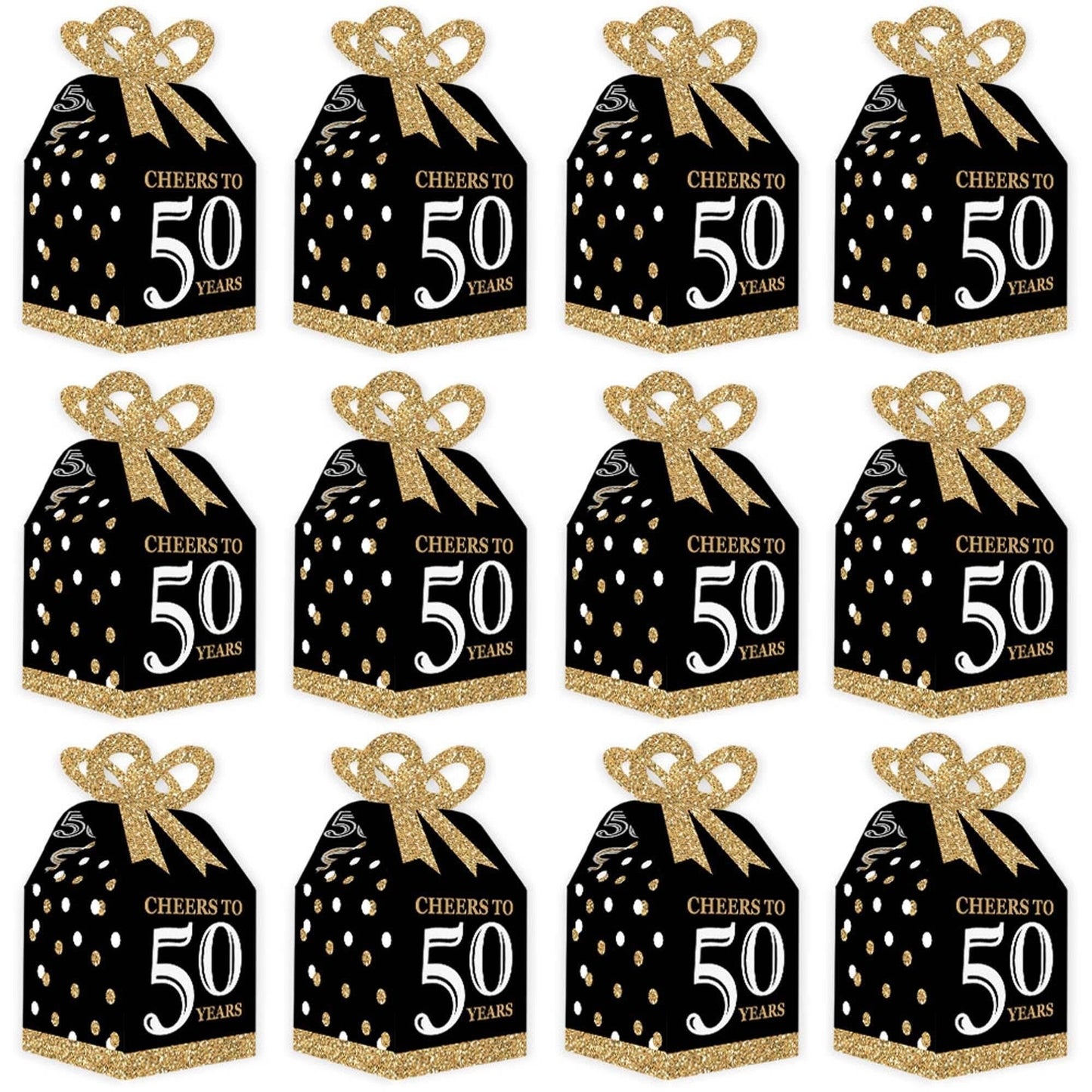 Adult 50th Birthday Square Favor Gift Boxes - Birthday Party Bow Boxes - Set of 12