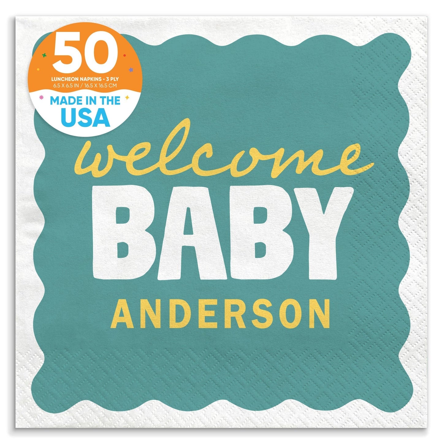 Custom Text Napkins - Wavy Baby Shower