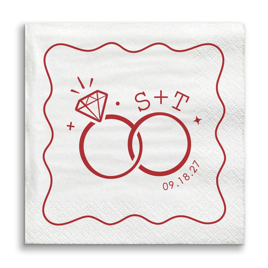 Custom Text - Cherry Red Wedding Rings Napkins