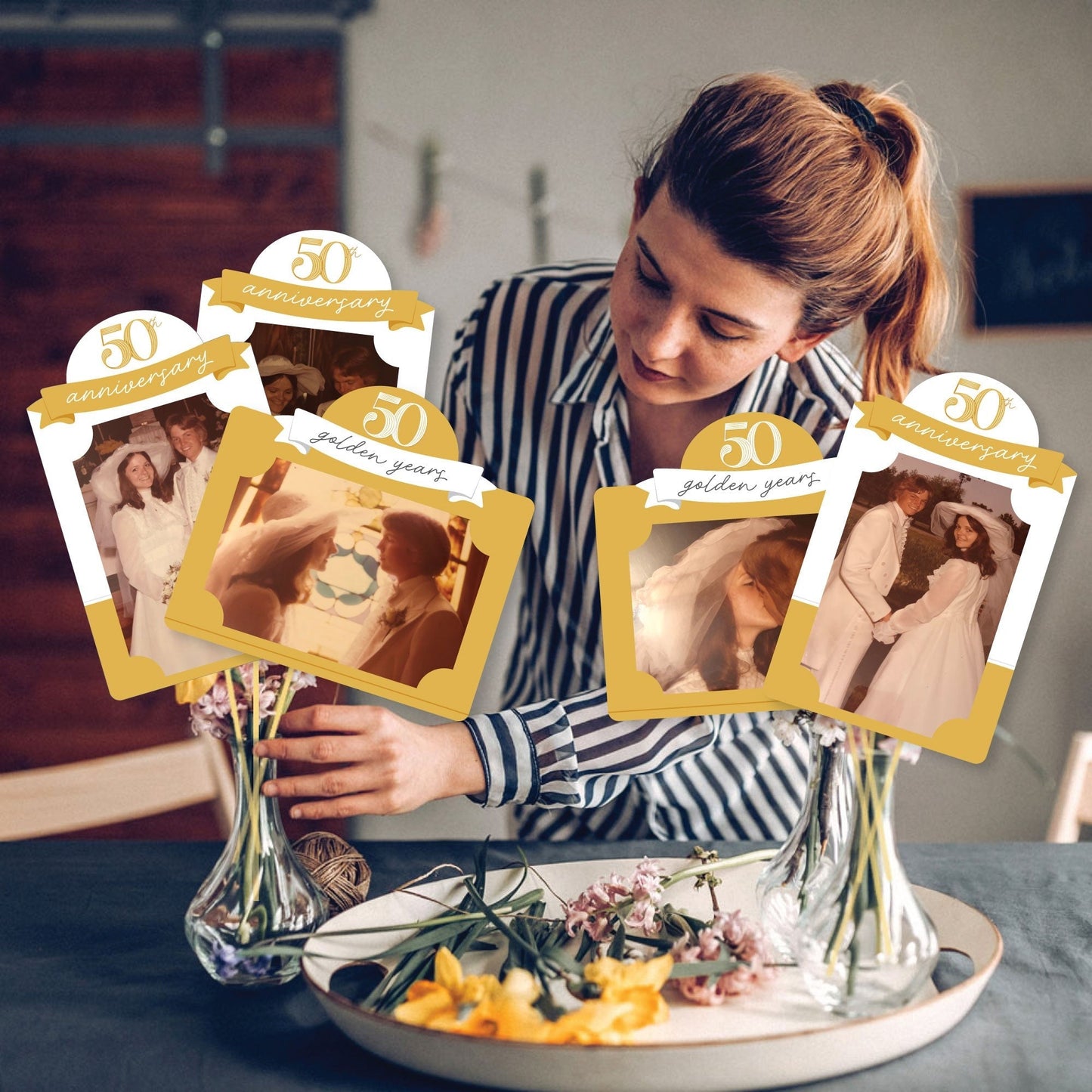50th Wedding Anniversary Photo Table Toppers - 15 Pc