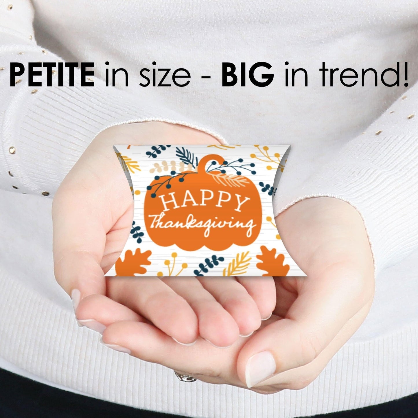 Happy Thanksgiving - Favor Gift Boxes - Fall Harvest Party Petite Pillow Boxes - Set of 20