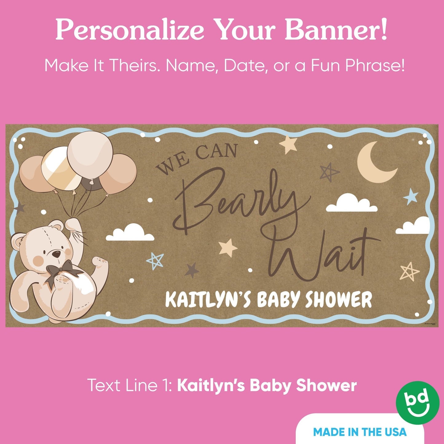 Custom Text We Can Bearly Wait Kraft Banner