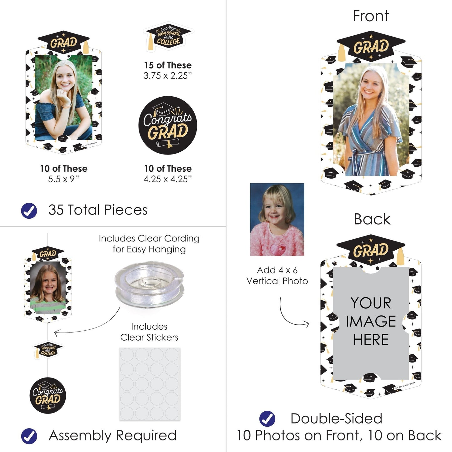 Goodbye High School, Hello College - Graduation Party DIY Backdrop Decor - Hanging Vertical Photo Garland - 35 Pieces