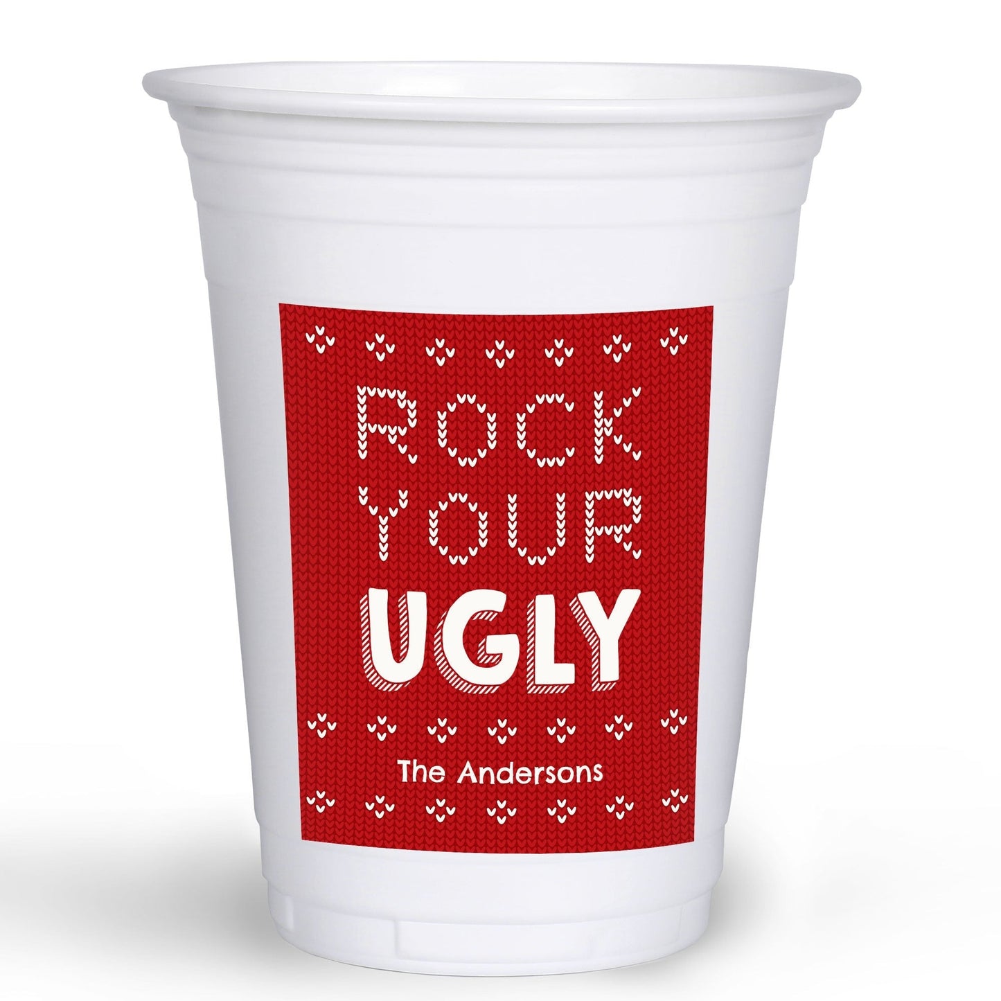 Custom Text Party Cups - Ugly Sweater - 16 Ct