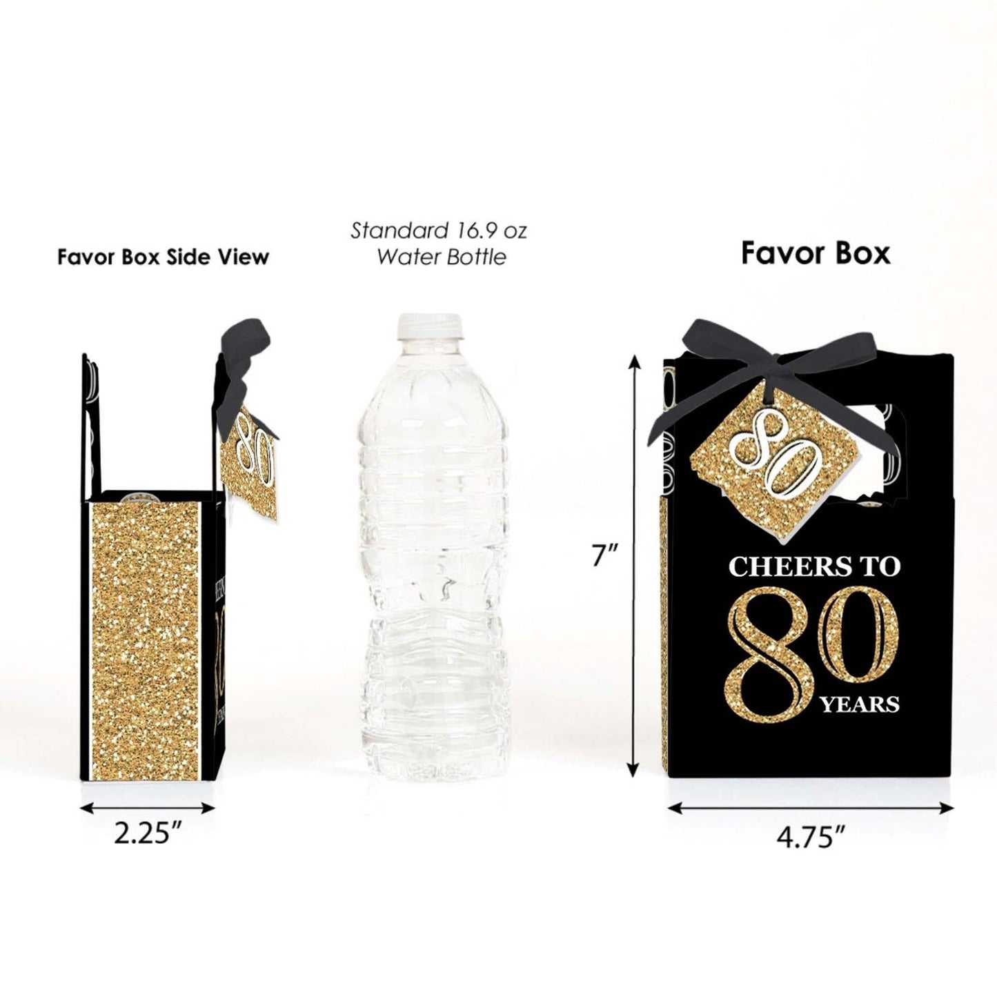 Adult 80th Birthday - Gold - Birthday Party Favor Boxes - Set of 12
