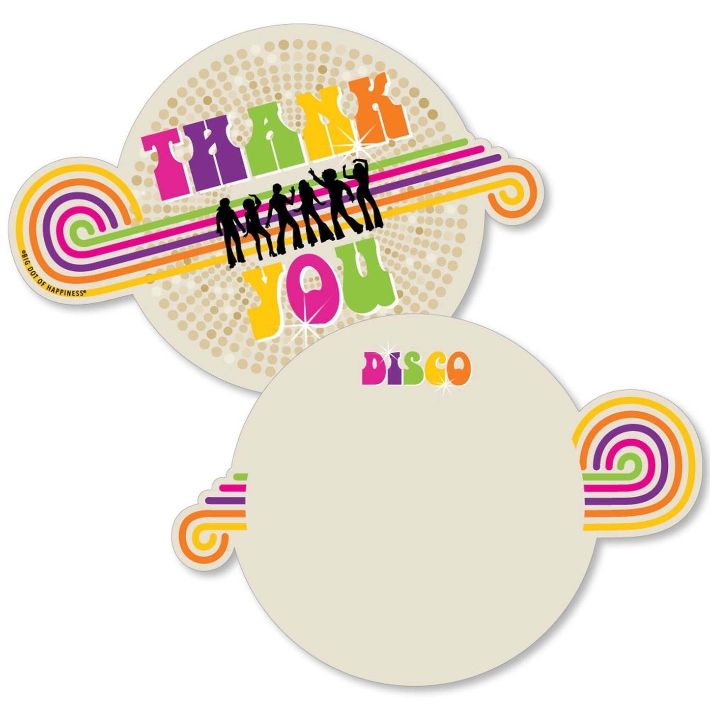 70's Disco - Shaped Thank You Cards - 1970s Disco Fever Party Thank You Note Cards with Envelopes - Set of 12