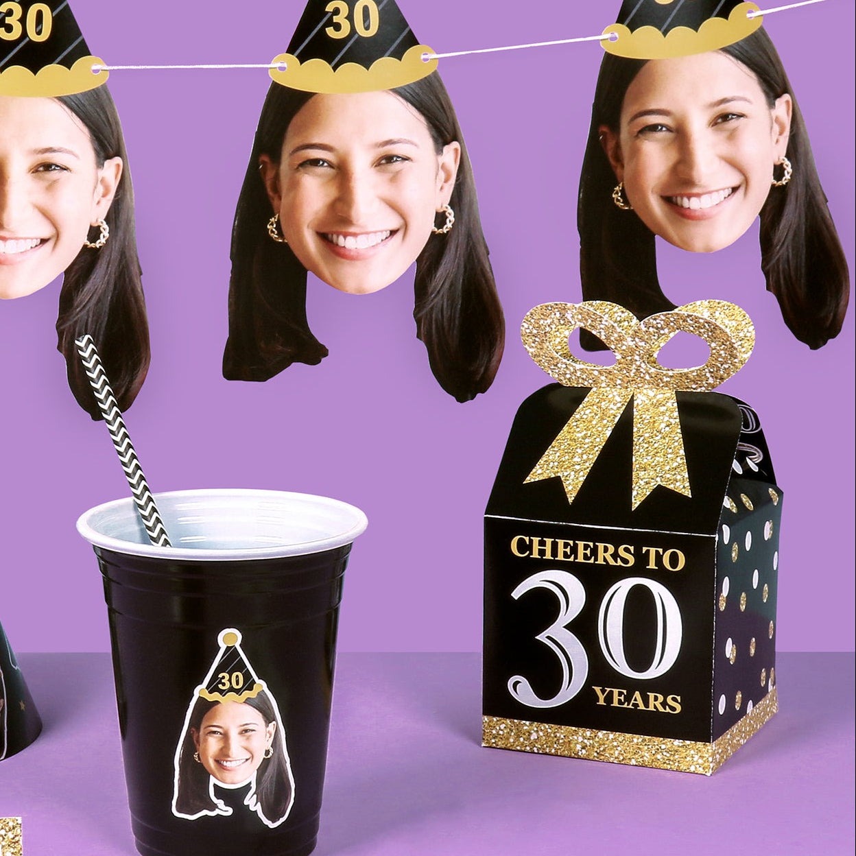 Adult 30th Birthday - Gold - Square Favor Gift Boxes - Birthday Party Bow Boxes - Set of 12