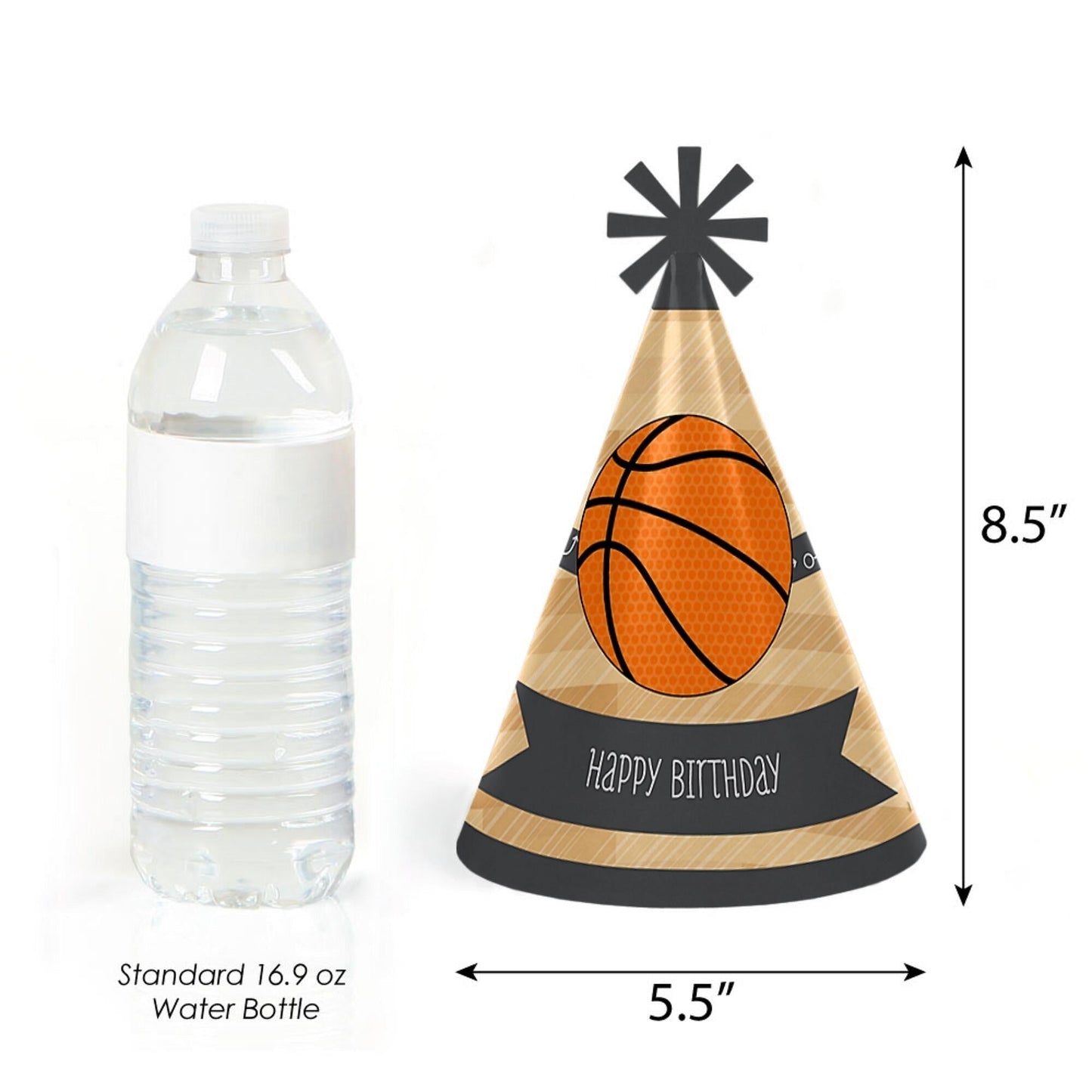 Nothin' but Net - Basketball - Cone Happy Birthday Party Hats for Kids and Adults - Set of 8 (Standard Size)