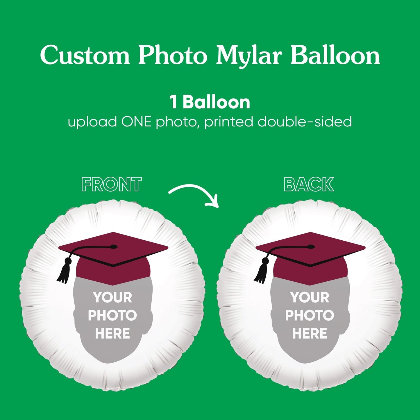 Personalized Fun Face Maroon Grad Cap Balloon - Double Sided - 1 Ct