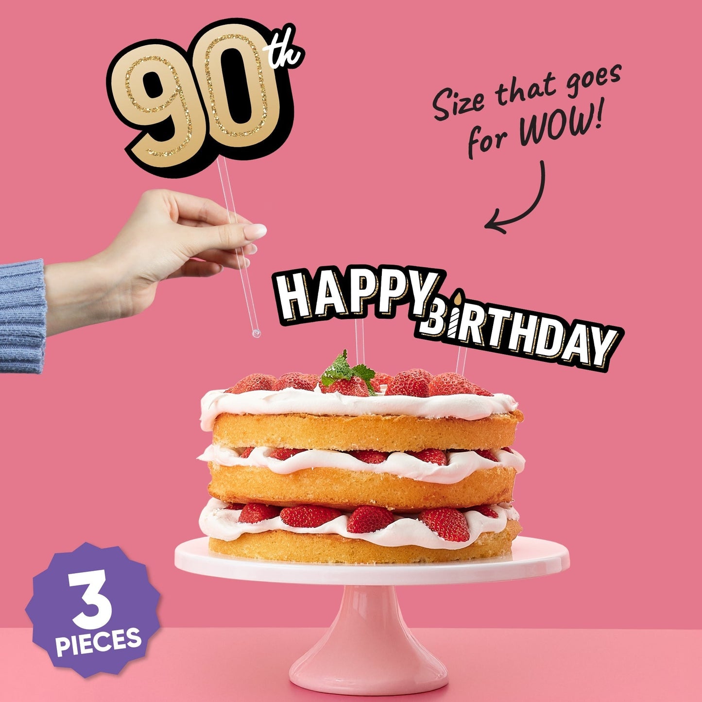 90th Birthday Cake Topper - 3 Pc