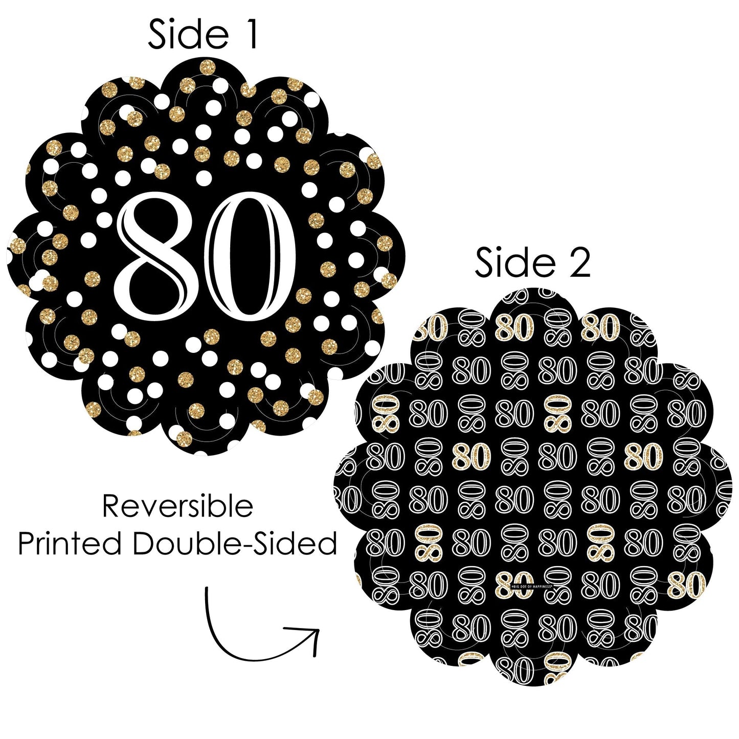 Adult 80th Birthday - Gold - Birthday Party Round Table Decorations - Paper Chargers - Place Setting For 12