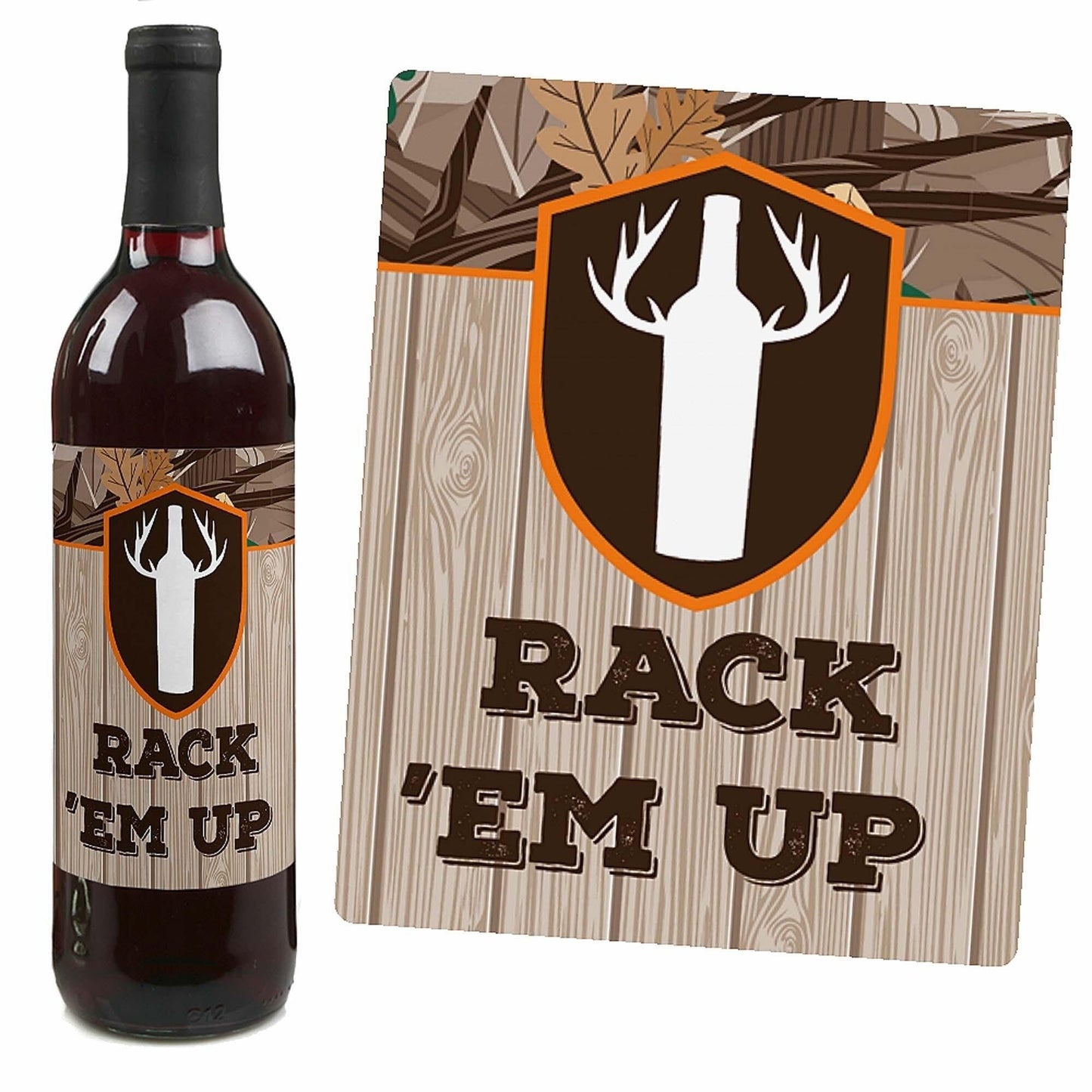 Gone Hunting - Deer Hunting Camo Baby Shower or Birthday Party Decorations for Women and Men - Wine Bottle Label Stickers - Set of 4