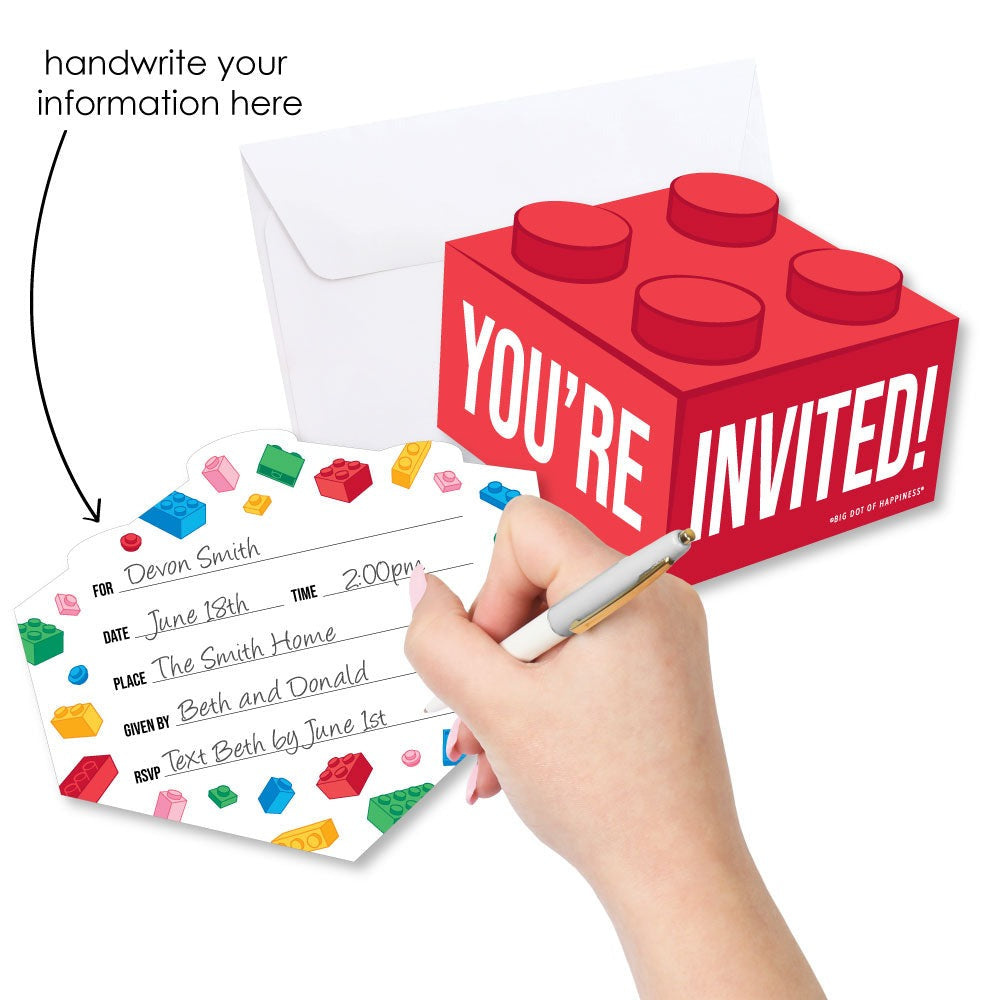 Building Blocks Shaped Fill-In Invitations - 12 Ct