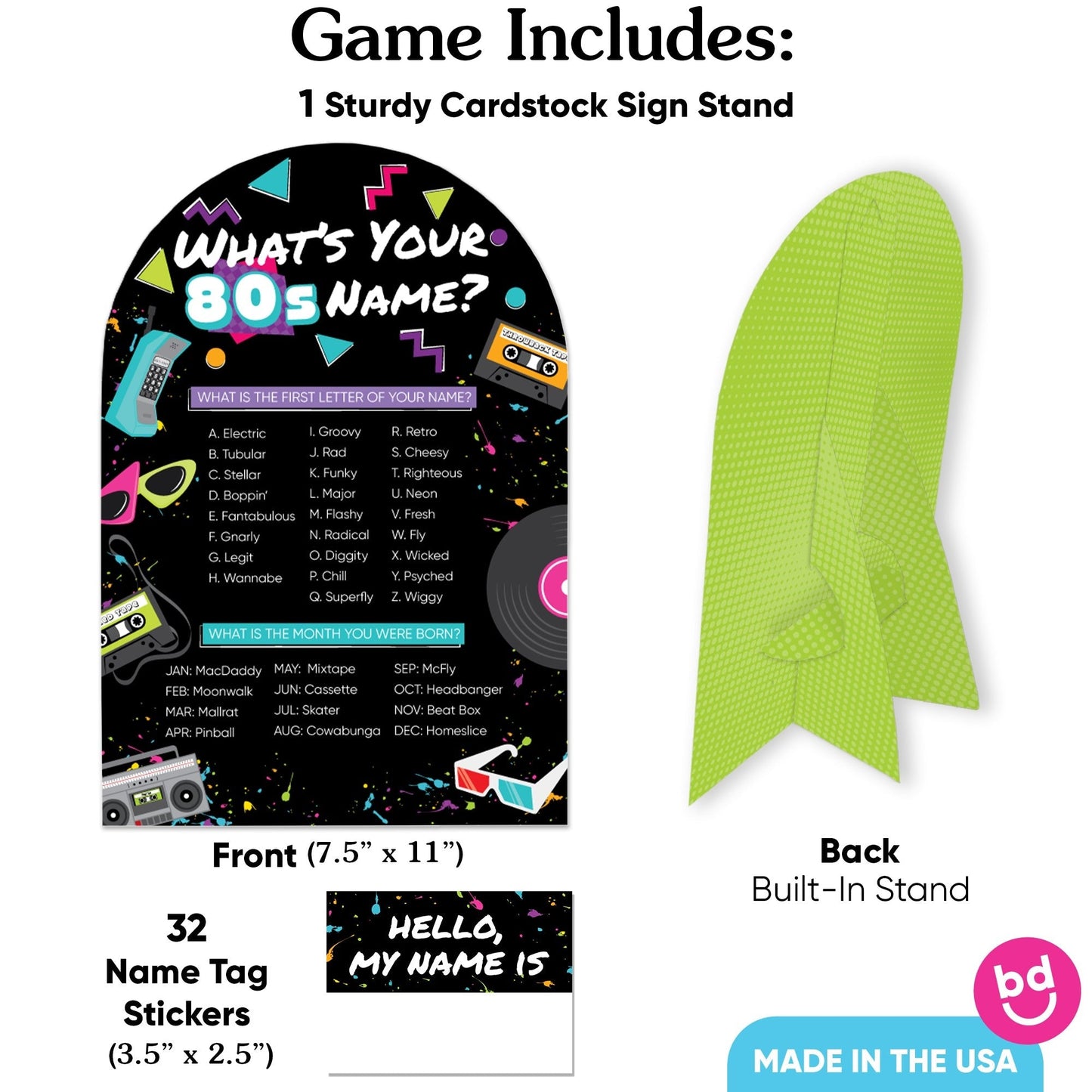 80s Retro What's Your Name Party Game