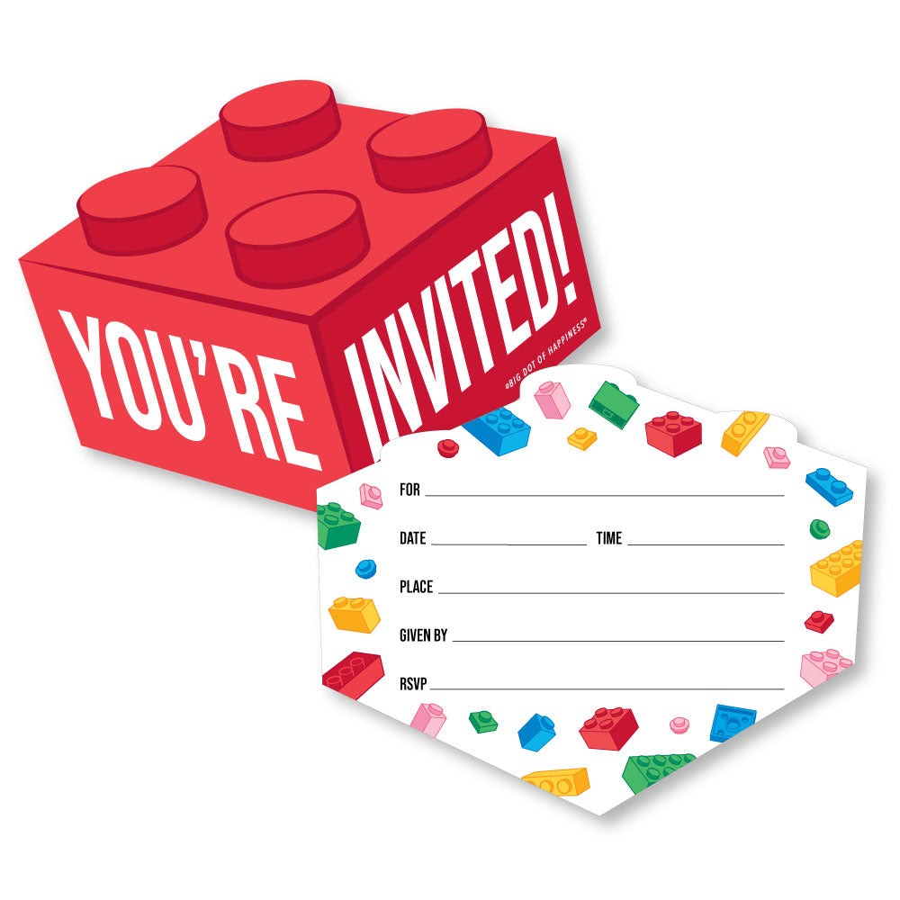 Building Blocks Shaped Fill-In Invitations - 12 Ct