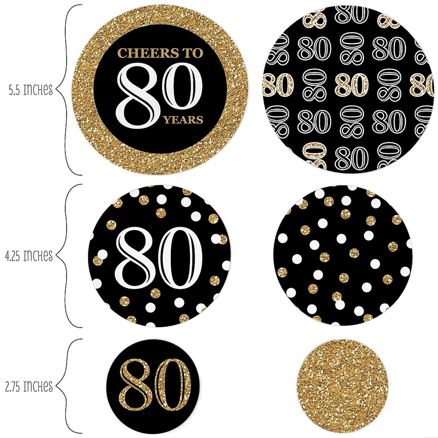 Adult 80th Birthday - Gold - Birthday Party Giant Circle Confetti - Birthday Party Decorations - Large Confetti 27 Count