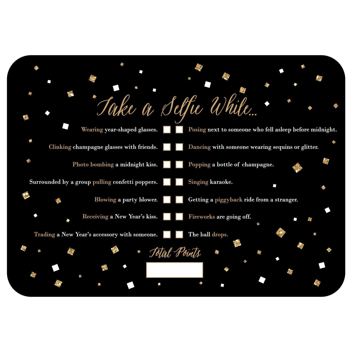 New Year's Eve - Gold - Selfie Scavenger Hunt - New Years Eve Game - Set of 12