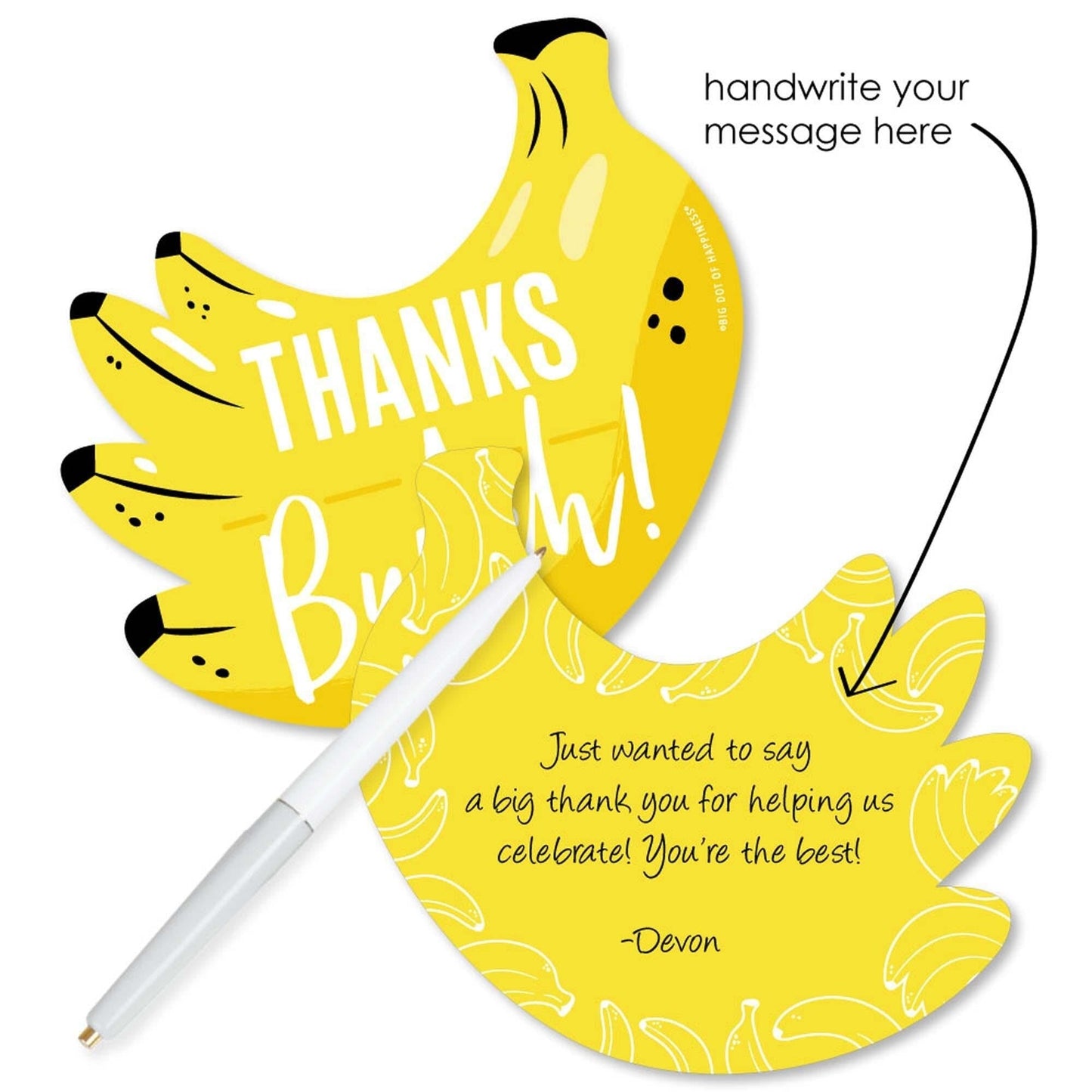 Let's Go Bananas - Shaped Thank You Cards - Tropical Party Thank You Note Cards with Envelopes - Set of 12