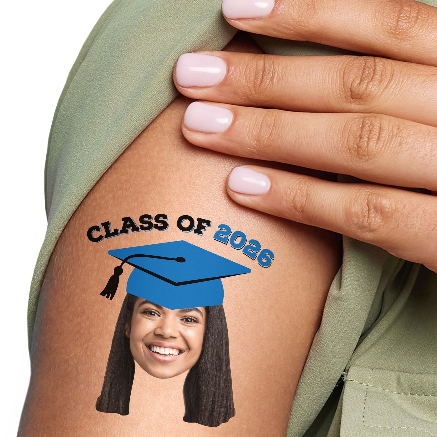 Custom Blue Grad Cap Temporary Tattoos - 12 Ct