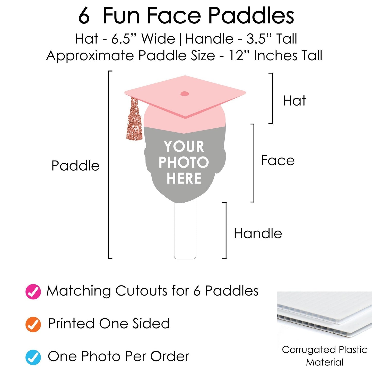 Custom Fun Face Rose Gold Grad Paddles - 6 Ct