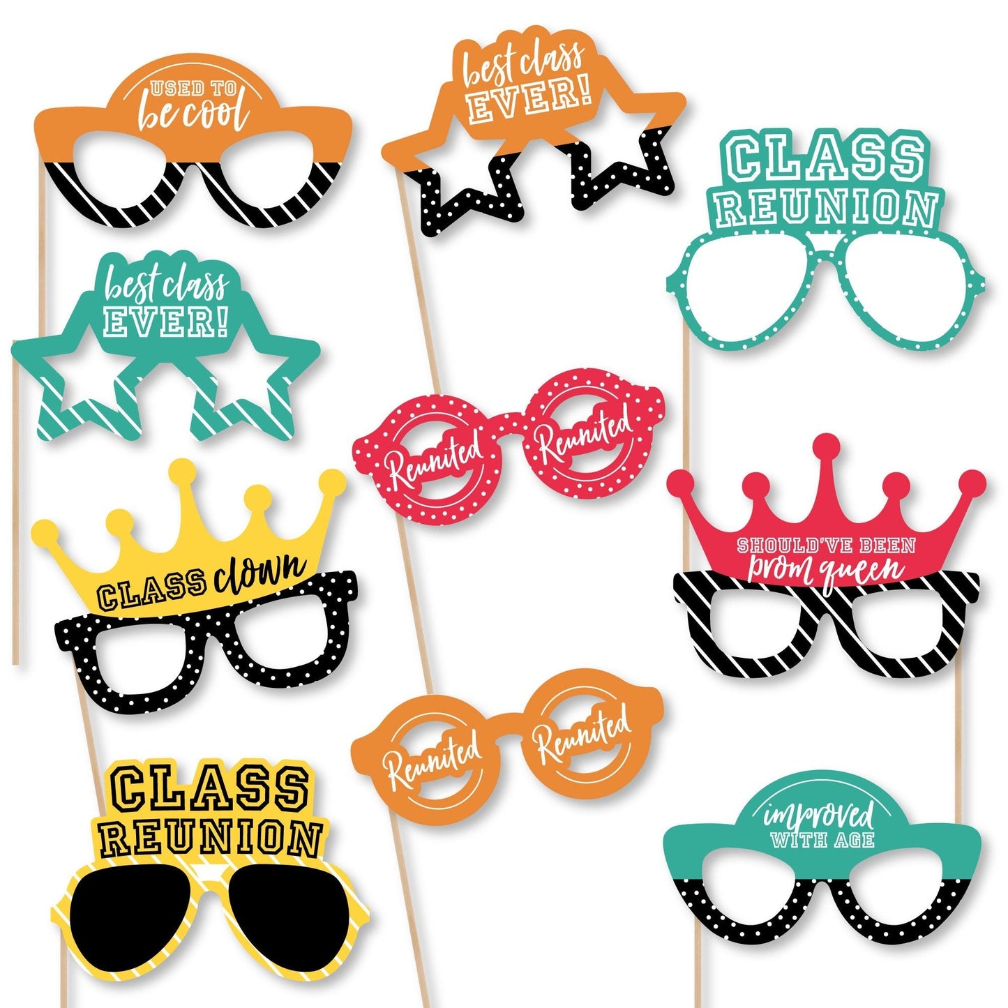 Class Reunion Glasses - Paper Card Stock School Reunion Party Photo Booth Props Kit - 10 Count