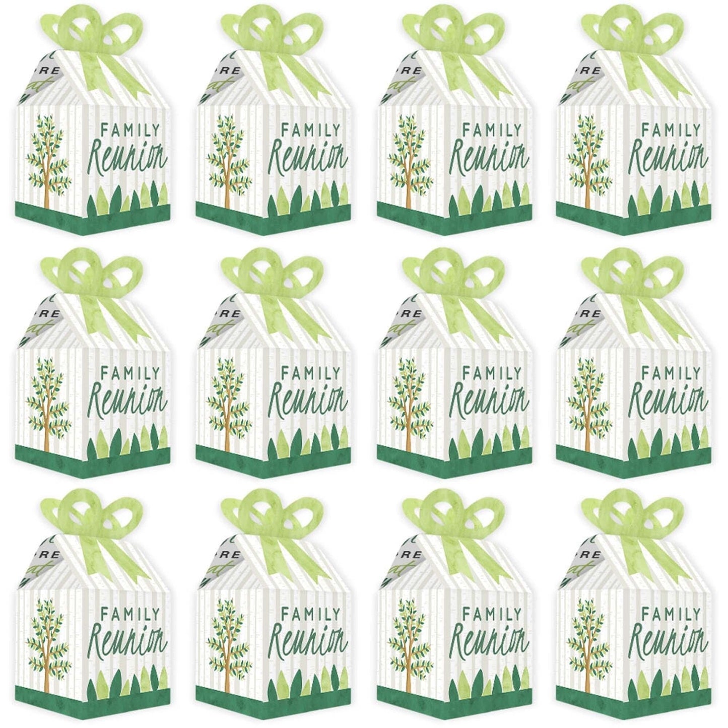 Family Tree Reunion - Square Favor Gift Boxes - Family Gathering Party Bow Boxes - Set of 12