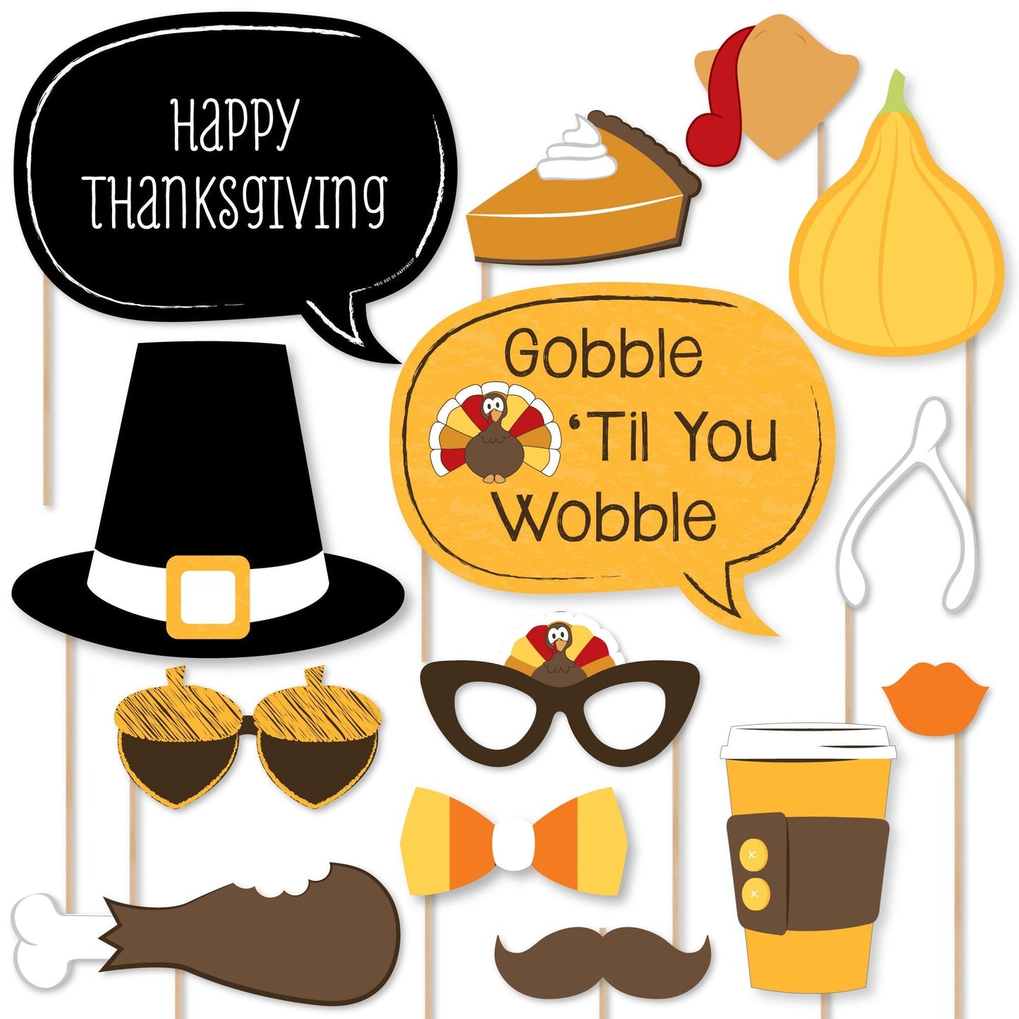 Give Thanks - Thanksgiving Party Photo Booth Props Kit - 20 Count