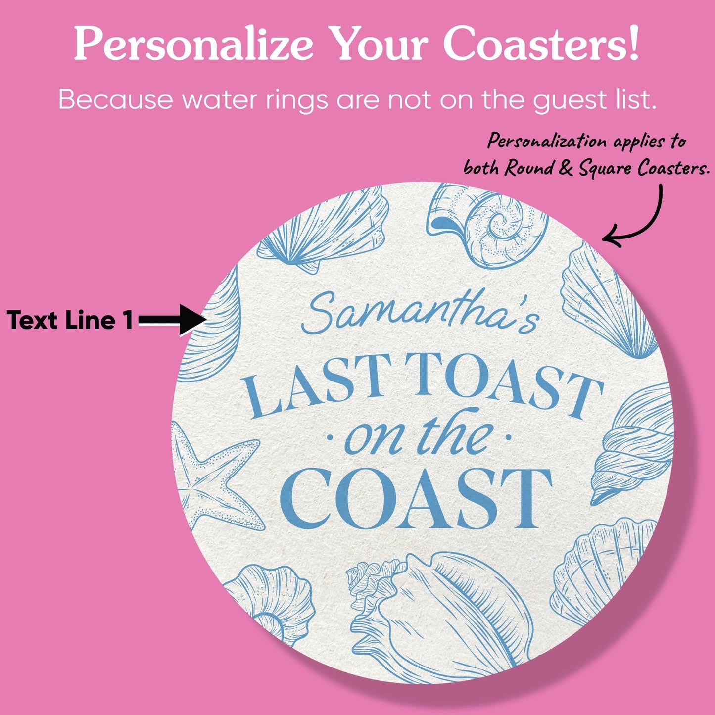 Custom Text Coasters - Last Toast On The Coast