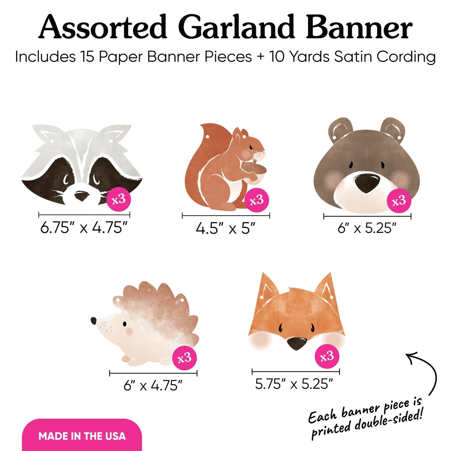 Woodland Animals Garland Banner - 15 Pc
