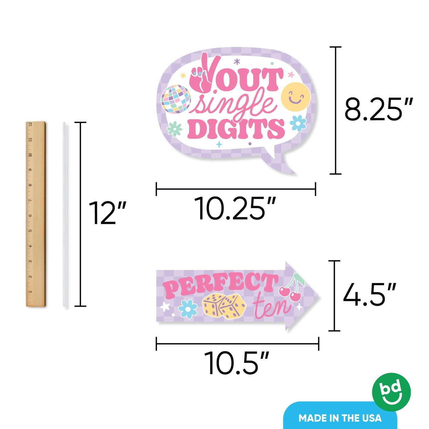 Preppy 10th Birthday Girl Funny Photo Props - 10 Ct