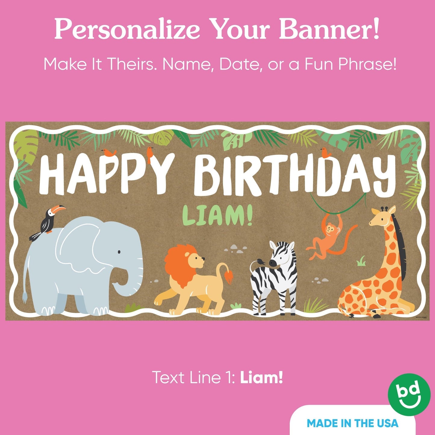 Custom Text Safari Animals Kraft Banner