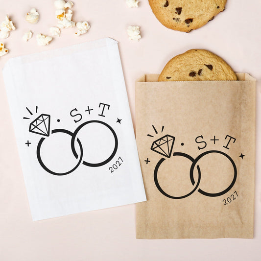 Custom Text Paper Treat Bags - Wedding Rings