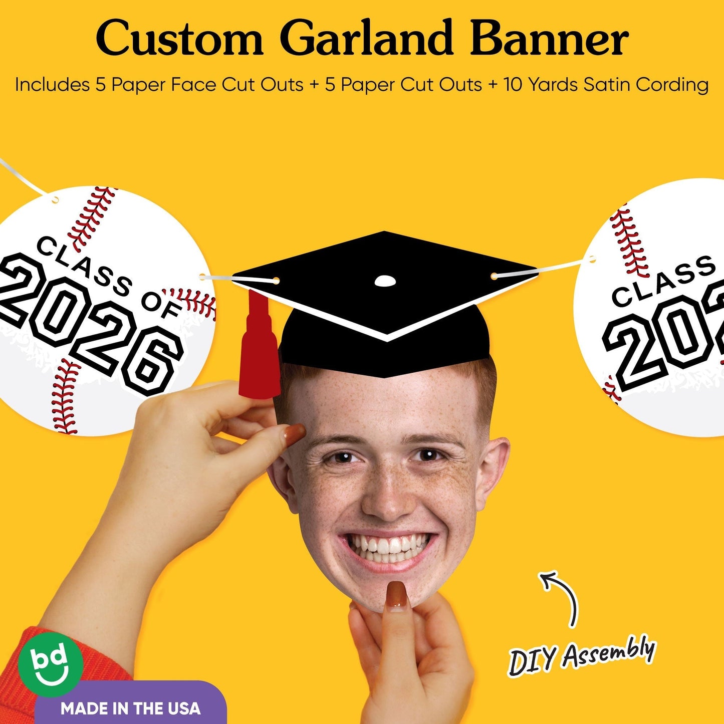 Custom Face Baseball Graduation Garland Banner