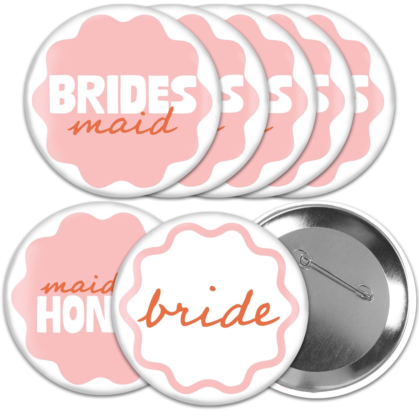 Wavy Bridal Pinback Buttons - 8 Ct