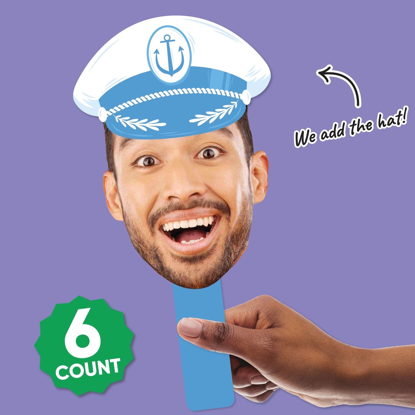 Custom Face Paddles - Nautical Captain Hat - 6 Pc
