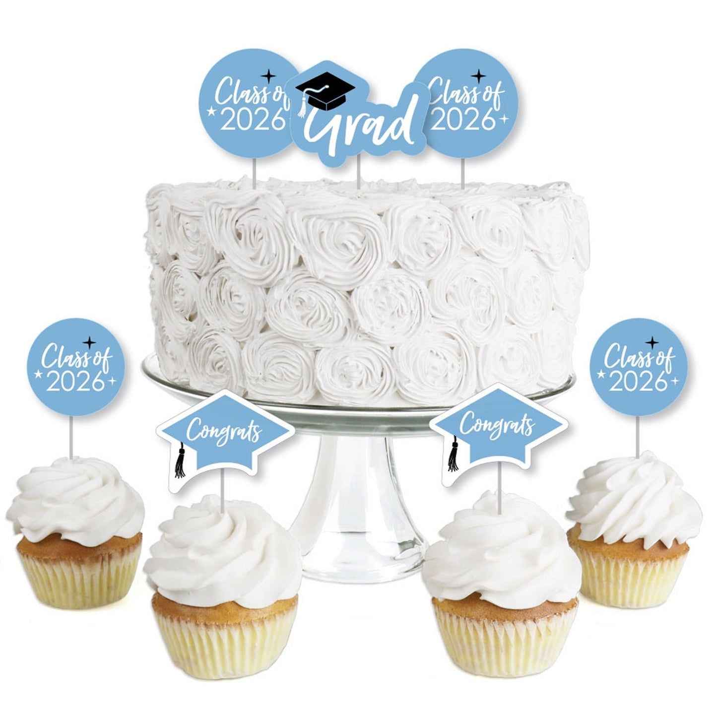 Light Blue Grad - Best is Yet to Come - Dessert Cupcake Toppers - Light Blue 2026 Graduation Party Clear Treat Picks - Set of 24