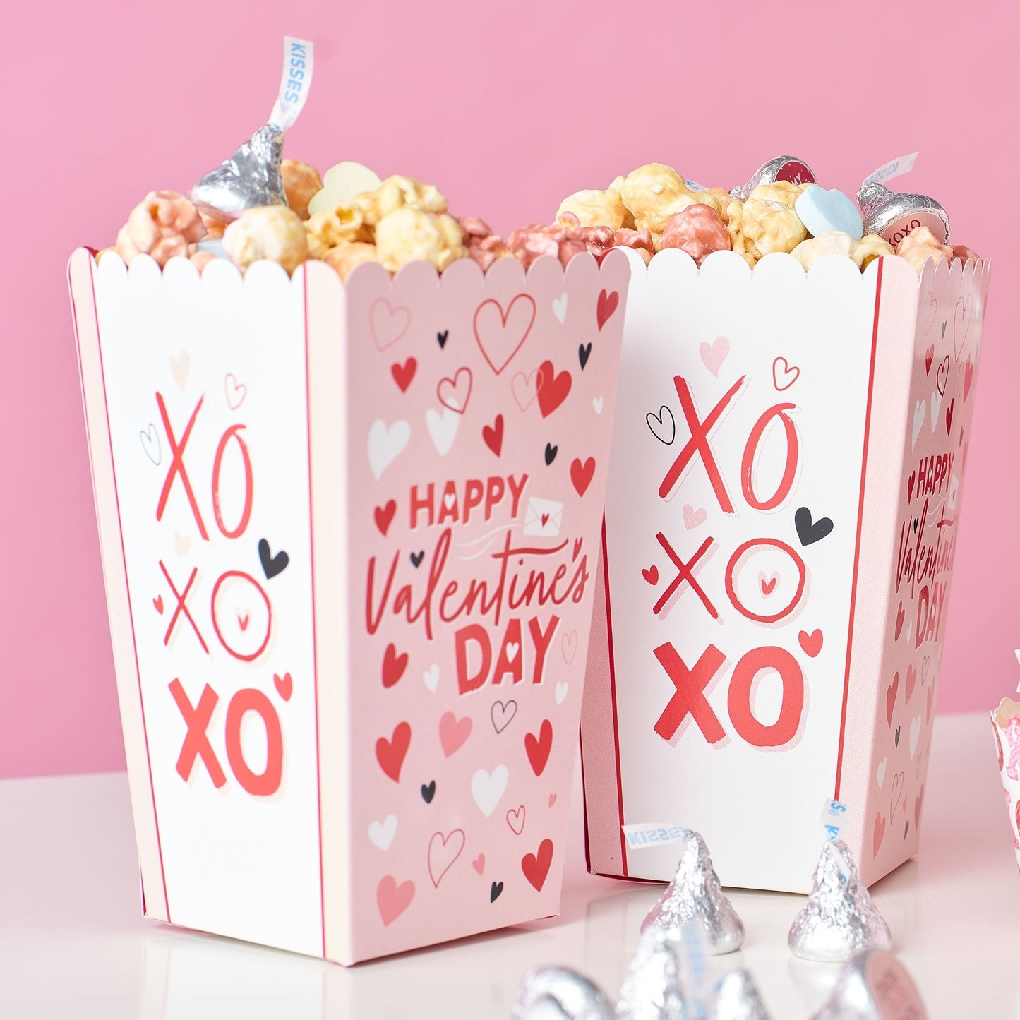Happy Valentine's Day - Valentine Hearts Party Favor Popcorn Treat Boxes - Set of 12