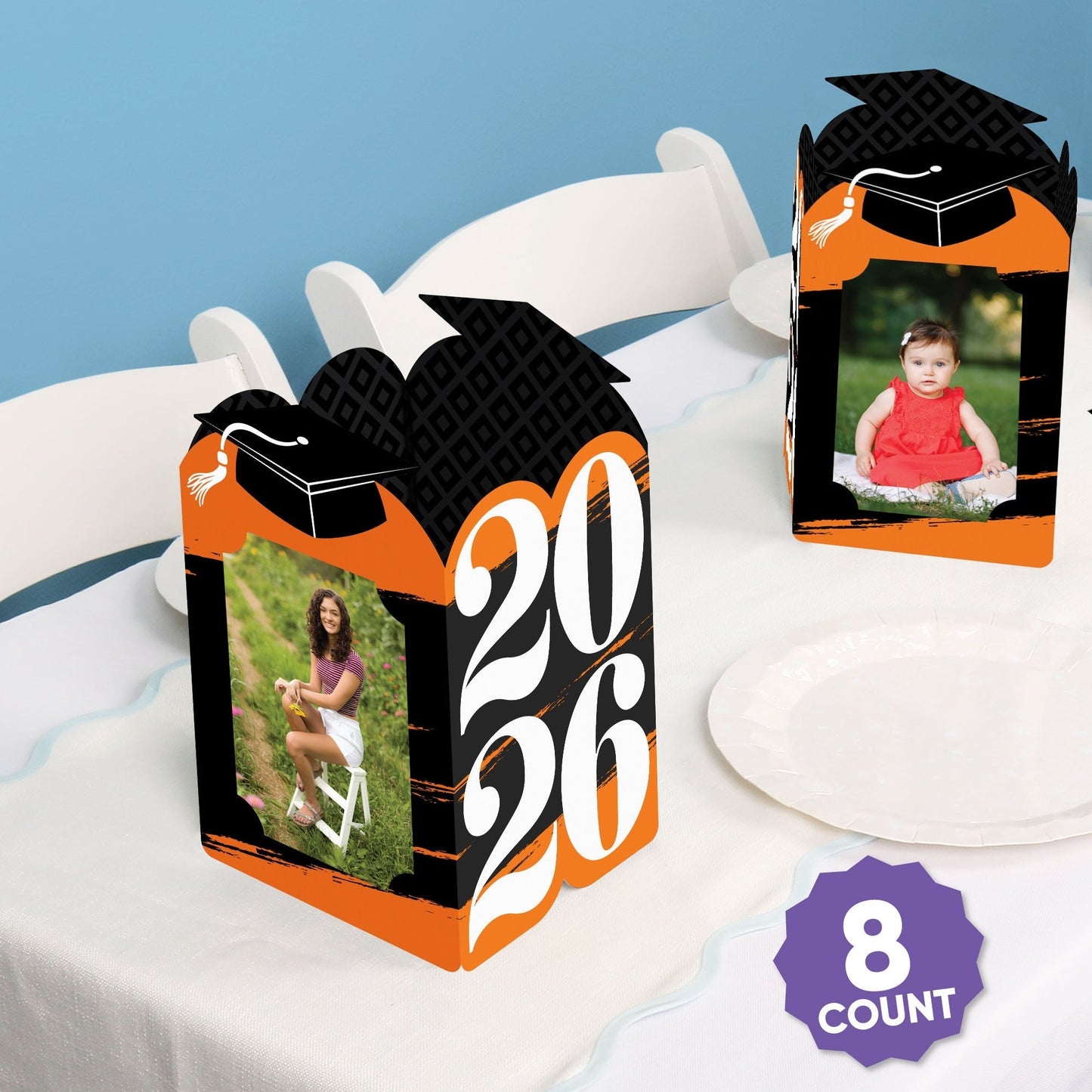 Orange Graduation Photo Centerpieces - 8 Ct