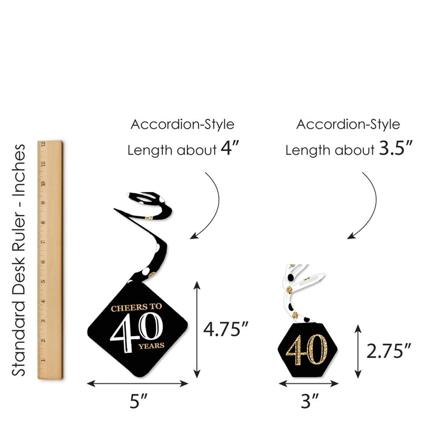 Adult 40th Birthday - Gold - Birthday Party Hanging Decor - Party Decoration Swirls - Set of 40