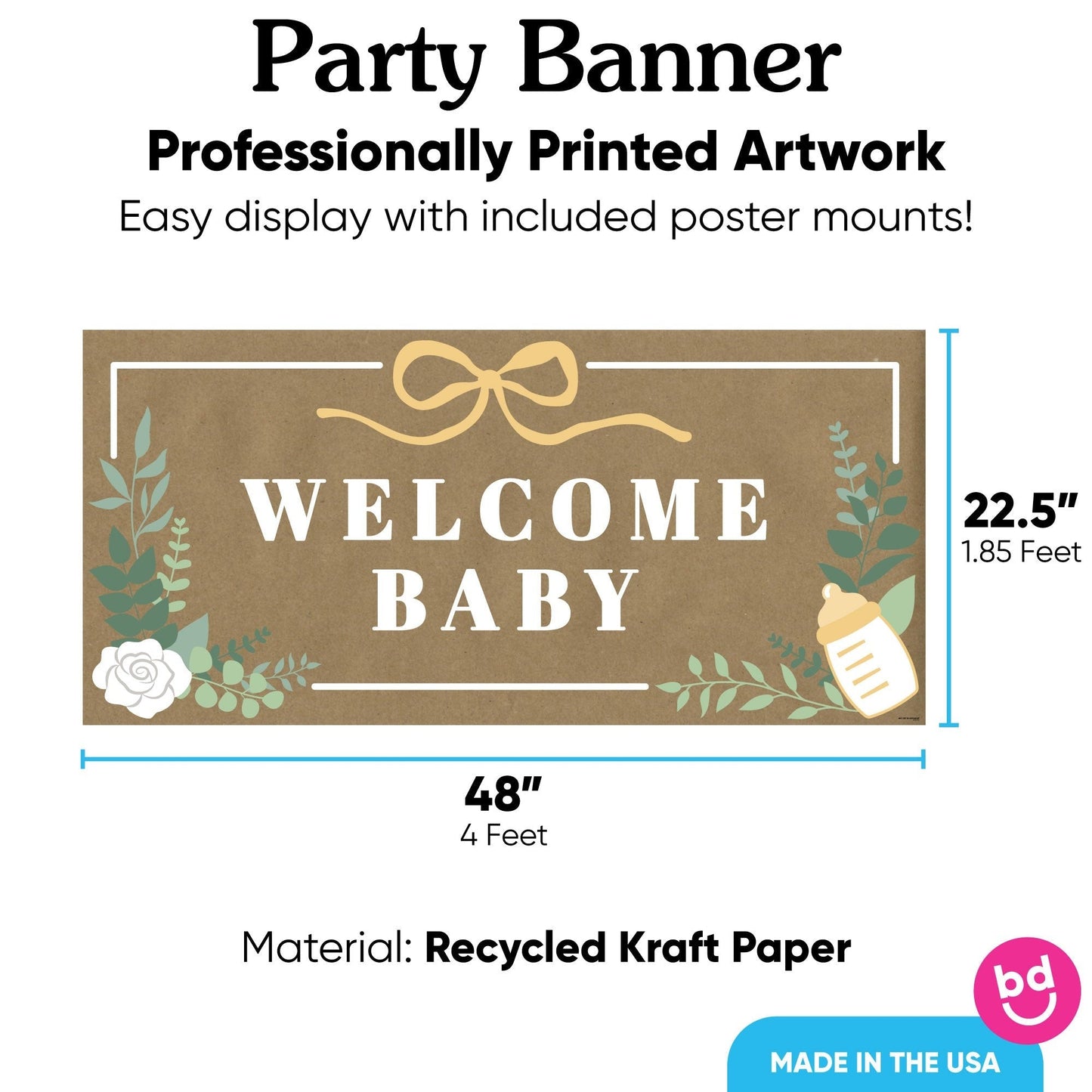Boho Botanical Baby Shower Kraft Banner