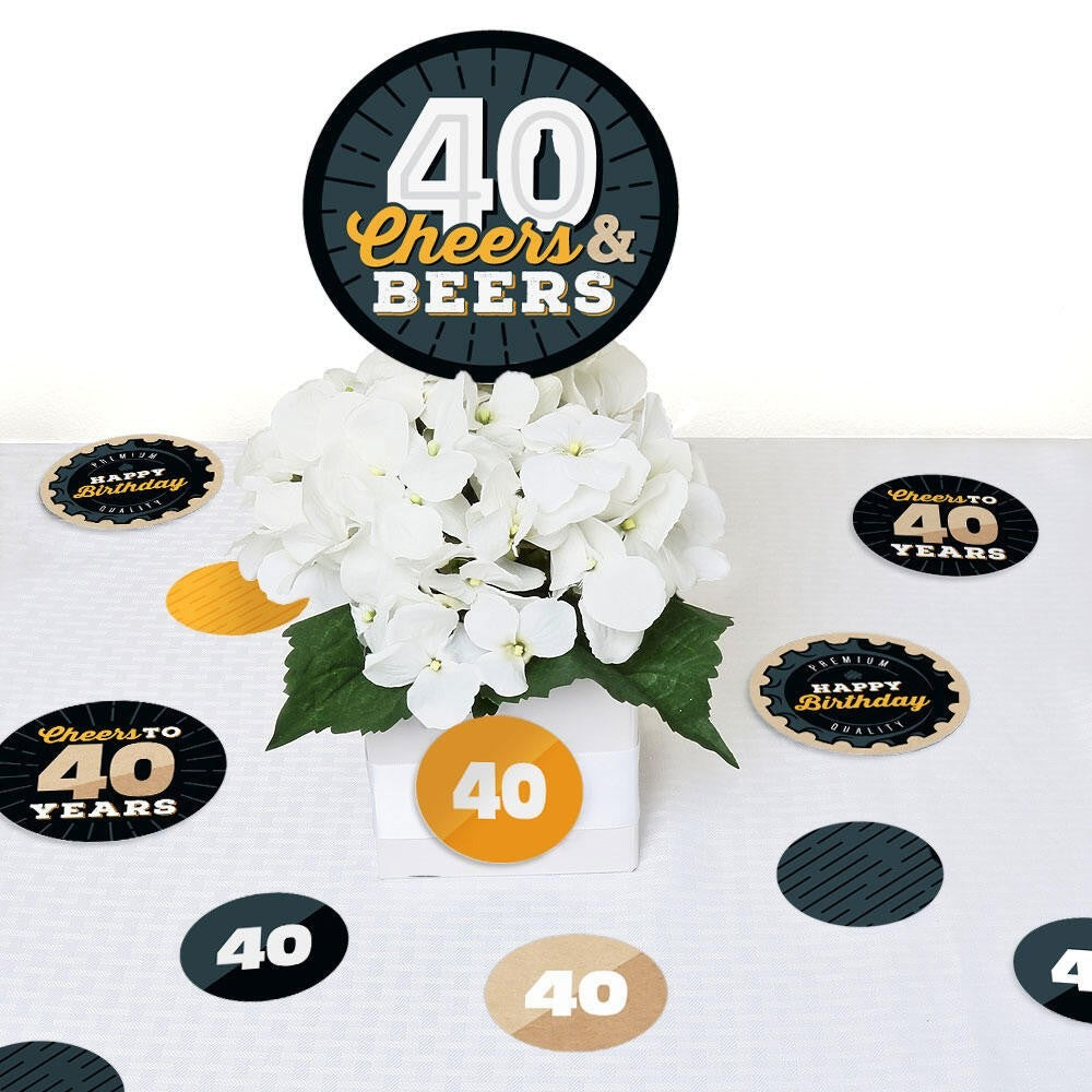 Cheers and Beers to 40 Years - 40th Birthday Party Giant Circle Confetti - Party Decorations - Large Confetti 27 Count